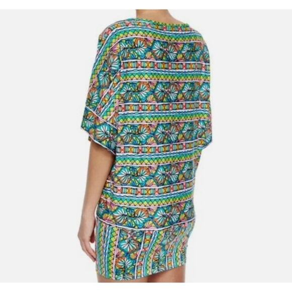 Trina Turk Bora Bora Striped Floral Tunic Cover Up Dress Size L Beach Swim - Picture 3 of 9